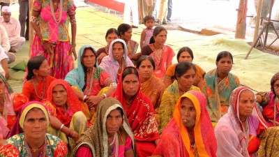 Women farmers of Bhamraja village in Yavatmal district, Maharashtra, gather for a meeting in their village with visiting members of the Parliamentary Standing Committee on Agriculture